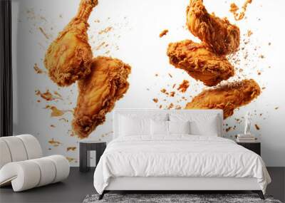 Fried chicken levitating, transparent background, isolated image, generative AI
 Wall mural