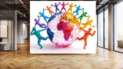 A 3D world globe with dancing people, isolated on white, celebrating International Dance Day. Wall mural