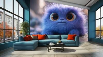 A cute, fluffy, purple monster with big eyes, a playful and huggable toy for children. Wall mural