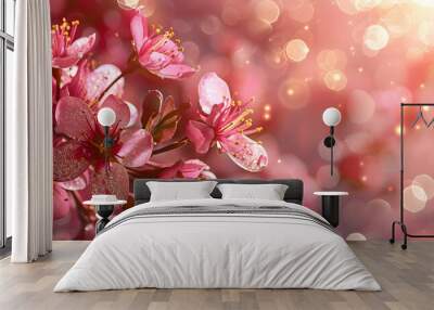 Abstract bokeh design with pink spring flowers and glitter, perfect for happy easter celebration template. Wall mural