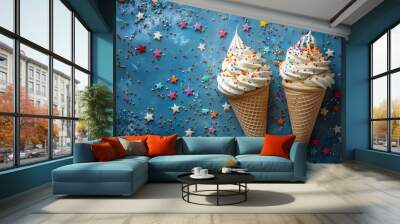 happy labor day and independence day background with colorful ice cream treats and festive decoratio Wall mural