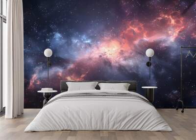 Stunning HDRI 360° space background featuring a colorful nebula and stars, suitable for use as an immersive environment map for astronomical and fantastic visualizations. Wall mural