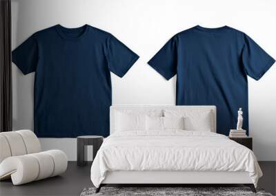 A dark blue t-shirt, shown from the front and back, against a white background. Wall mural