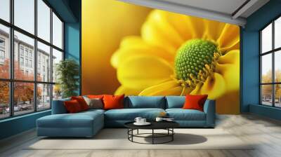 A flower with bright yellow petals and a green center. Wall mural