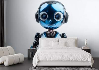 A small blue humanoid robot with a human face and body, showcasing artificial intelligence, isolated on a white background.  Wall mural