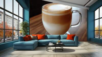 A warm and frothy coffee beverage with a layer of steamed milk on top. Wall mural