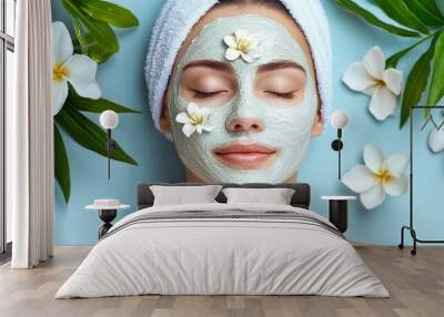 For a brighter complexion or an instant glow, try a face mask made with jasmine leaves, sandalwood powder, water, and yogurt. Wall mural