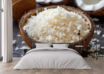 Freshly grated coconut flakes, made from half a coconut. Wall mural