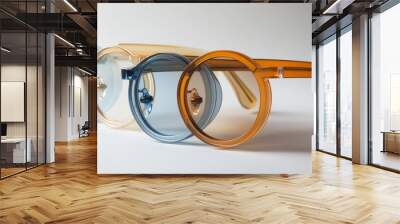 Stacked round glasses with a special coating that reduces glare. Wall mural