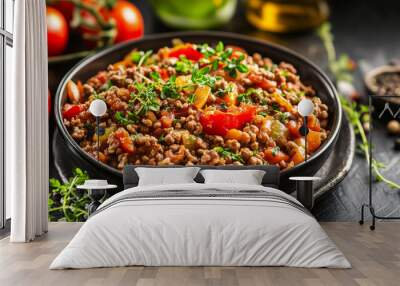 This dish is a healthy and satisfying meal with ground beef and vegetables. It's also low in carbohydrates. Wall mural