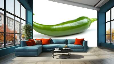 A vibrant green Anaheim chili pepper is displayed on a pristine white background, emphasizing its smooth skin and fresh appearance, highlighting its culinary potential Wall mural