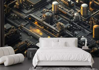 The industrial complex features intricate machinery, pipelines, and modern infrastructure designed for efficient production and operations in a futuristic setting Wall mural