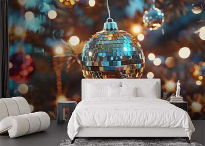 A beautiful Christmas tree decoration in the shape of a disco ball. Wall mural