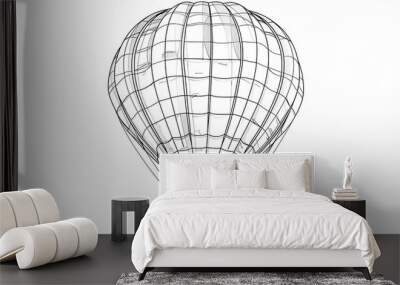 A black and white line drawing of a hot air balloon. Wall mural