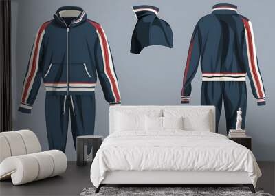 A blue tracksuit with red and white stripes. Wall mural