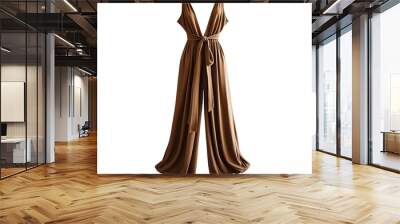 A brown sleeveless jumpsuit with a deep v-neck and a tie waist. Wall mural