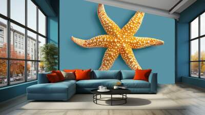 A close-up of a starfish on a blue background. Wall mural