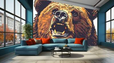 A close-up portrait of a growling brown bear. Wall mural