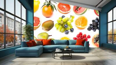 A collection of fresh fruits isolated on a white background. Wall mural