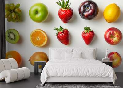 A colorful flat lay of fresh fruits and vegetables. Wall mural