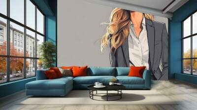 A digital illustration of a woman wearing a suit. Wall mural