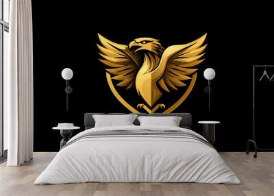 A golden eagle with wings spread, standing on a shield. Wall mural