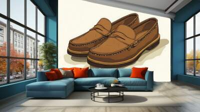 A pair of brown leather loafers. Wall mural