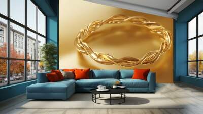 A simple, twisted gold band ring on a golden surface. Wall mural