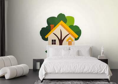 A simple icon of a house with a tree growing through it. Wall mural