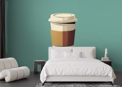 A simple illustration of a disposable coffee cup with a brown paper sleeve. Wall mural