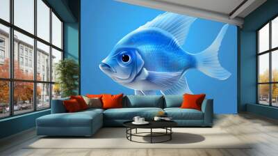 A single blue fish in a blue tank with a simple background. Wall mural