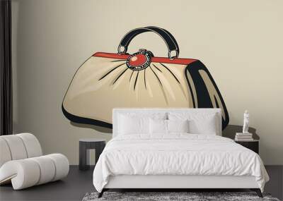 A vintage style handbag with a red jewel clasp. Wall mural