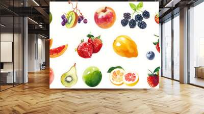 A watercolor illustration of fresh fruits and berries. Wall mural