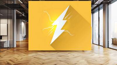 A white lightning bolt icon with a long shadow on a yellow background. Wall mural