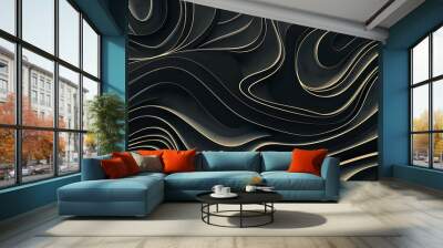 Abstract black and gold wave pattern. Wall mural