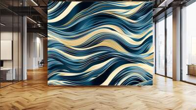 Abstract blue and beige wavy pattern background. Wall mural