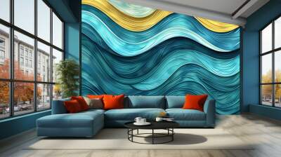 Abstract blue and gold waves. Wall mural