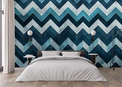 Abstract blue and white chevron pattern. Wall mural