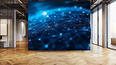 Abstract blue network with glowing nodes connected by lines. Wall mural