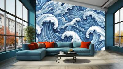 Abstract blue waves background with 3d style, Wall mural