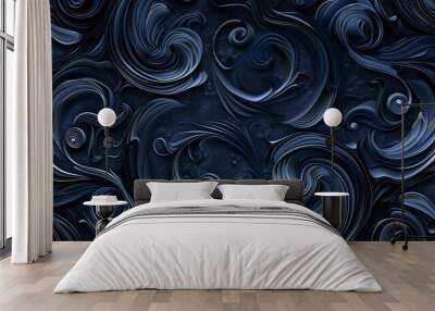 Abstract dark blue swirling patterns. Wall mural