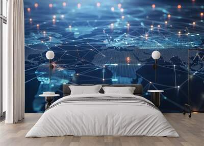 Abstract digital network connection map of the world. Wall mural