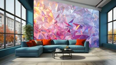 Abstract geometric background with holographic pink, purple, and blue colors. Wall mural