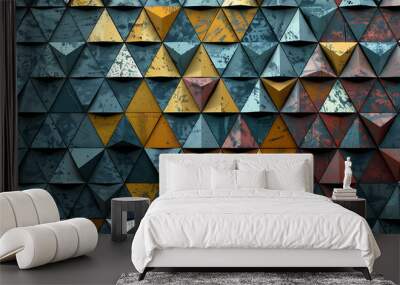 Abstract geometric background with textured triangular shapes. Wall mural