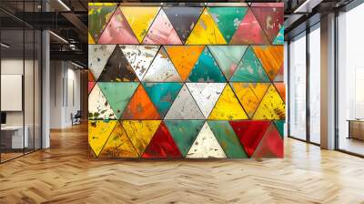 Abstract geometric pattern of colorful triangles Wall mural