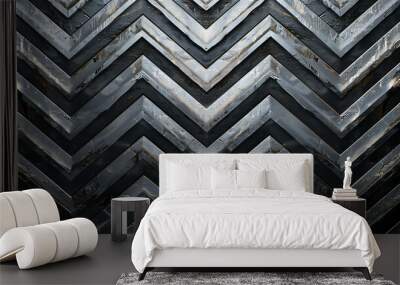 Abstract grunge pattern of chevron shapes in black and silver. Wall mural