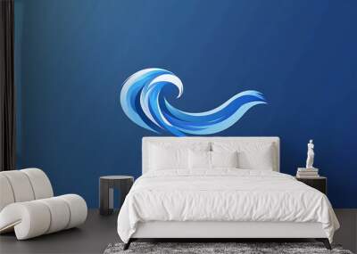 Abstract illustration of a blue wave on a blue background. Wall mural