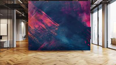 Abstract painting with bold strokes of blue, pink and orange. Wall mural