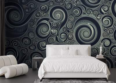 Abstract swirl pattern background in shades of grey. Wall mural