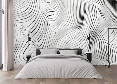 Abstract white and black wavy lines create a 3D effect. Wall mural